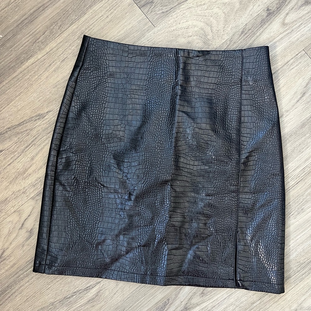 Black Croc-Embossed Skirt